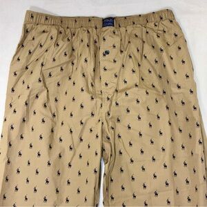 Polo Ralph Lauren Mens Pajama Pants Medium Khaki With Blue Pony Print Pockets